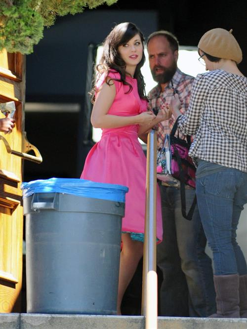 Zooey Deschanel On Set of a Music Video Shooting in Los Angeles April 16, 2013 