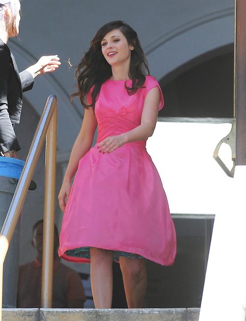 Zooey Deschanel On Set of a Music Video Shooting in Los Angeles April 16, 2013 