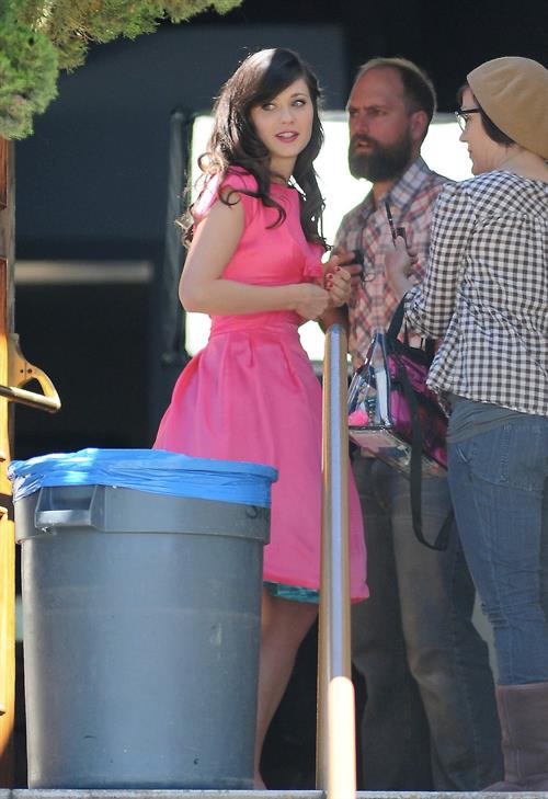 Zooey Deschanel On Set of a Music Video Shooting in Los Angeles April 16, 2013 