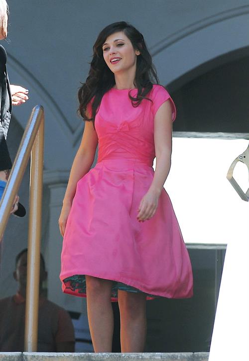 Zooey Deschanel On Set of a Music Video Shooting in Los Angeles April 16, 2013 
