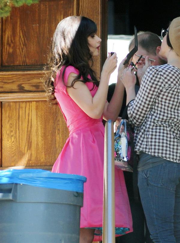 Zooey Deschanel On Set of a Music Video Shooting in Los Angeles April 16, 2013 