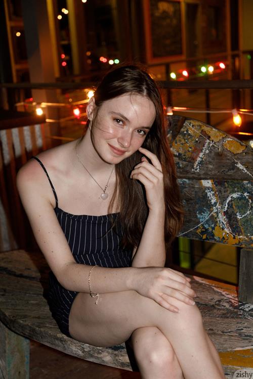 Hazel Moore in a Black Dress