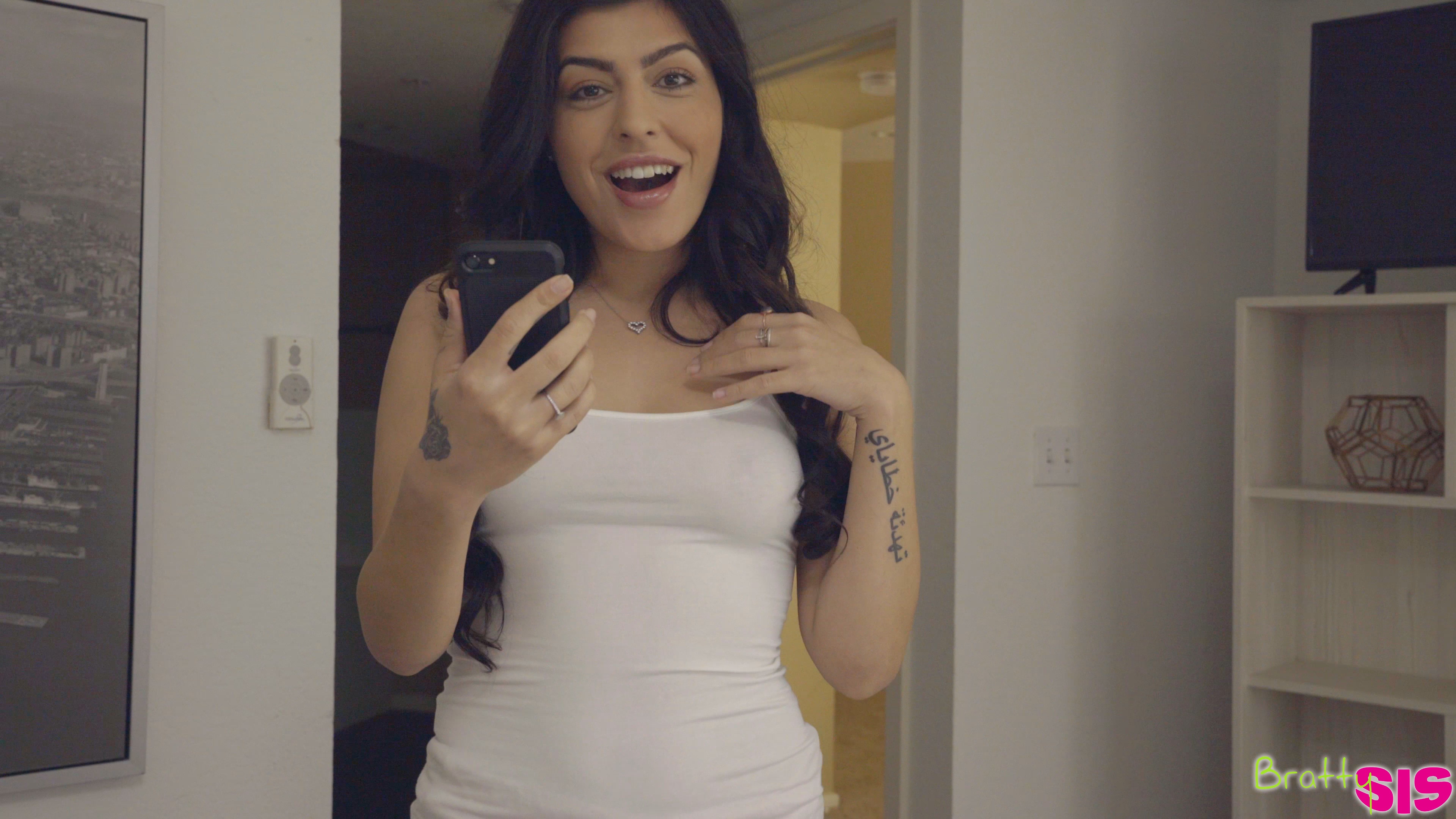 Cum craving coed Audrey Royal asks to suck her stepbrothers stiffie then gives him a ride in her bald pussy