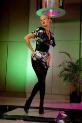  Stunning blonde Natasha Marley in sexy kimono and dark pantyhose. 