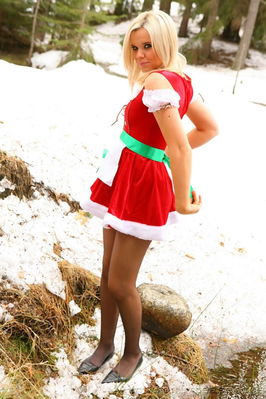  Maria F teases her way out of the gorgeous Christmas dress. 