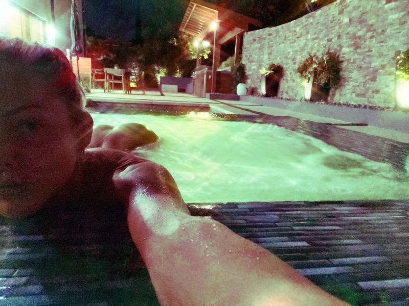 Tricia Helfer Pictures Tricia Helfer nude new photo in a hot tub showing off her naked ass in the water.