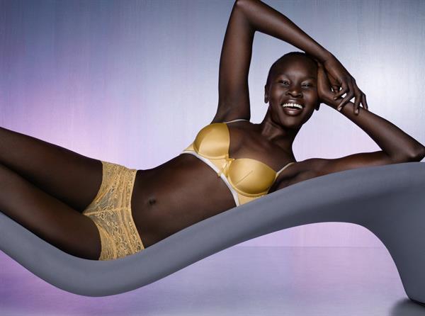 Alek Wek in lingerie