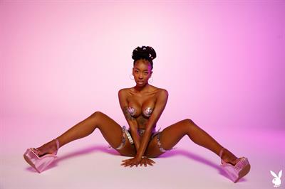 Sabrea Phenix flirty ebony in the studio for Playboy