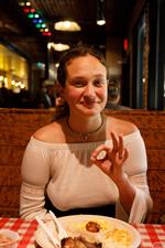 Carrie Barber in a Blue Skirt